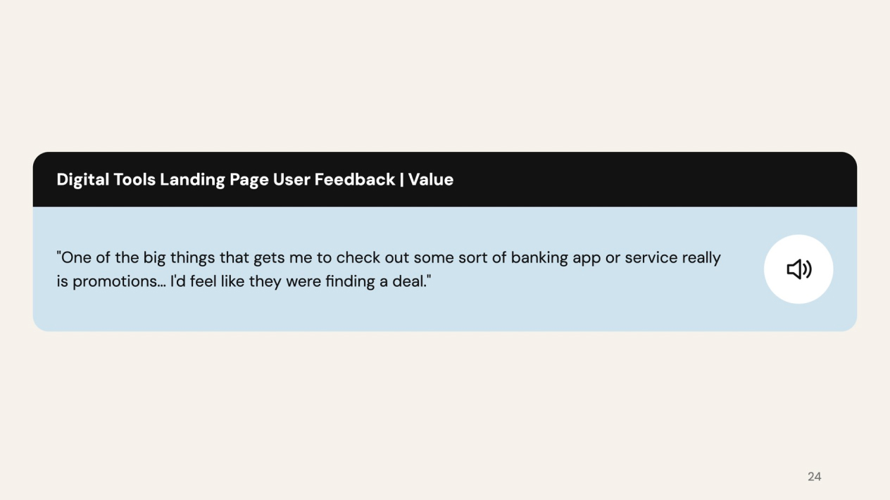 User digital tools landing page feedback